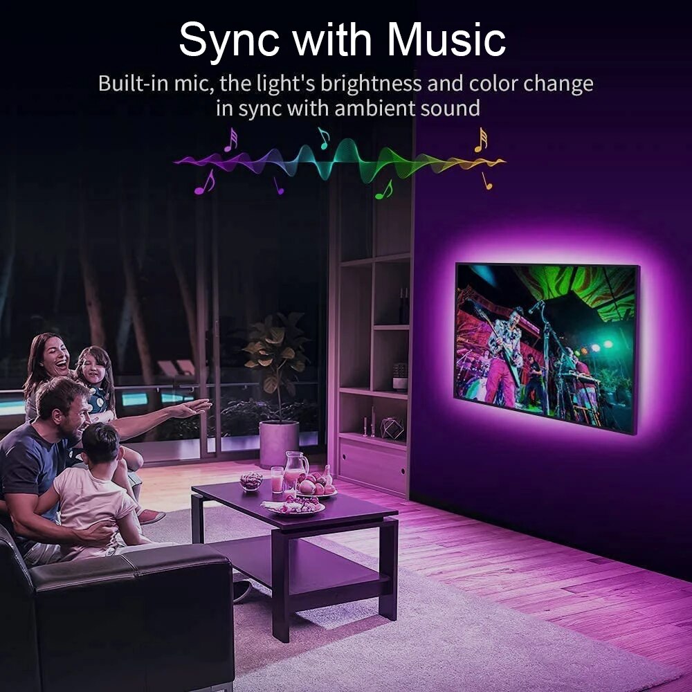 Wifi LED Strip Lights Music Sync RGB 5050 LED Tape Alexa Smart Lights Strip for Party Room Decor TV Backlight