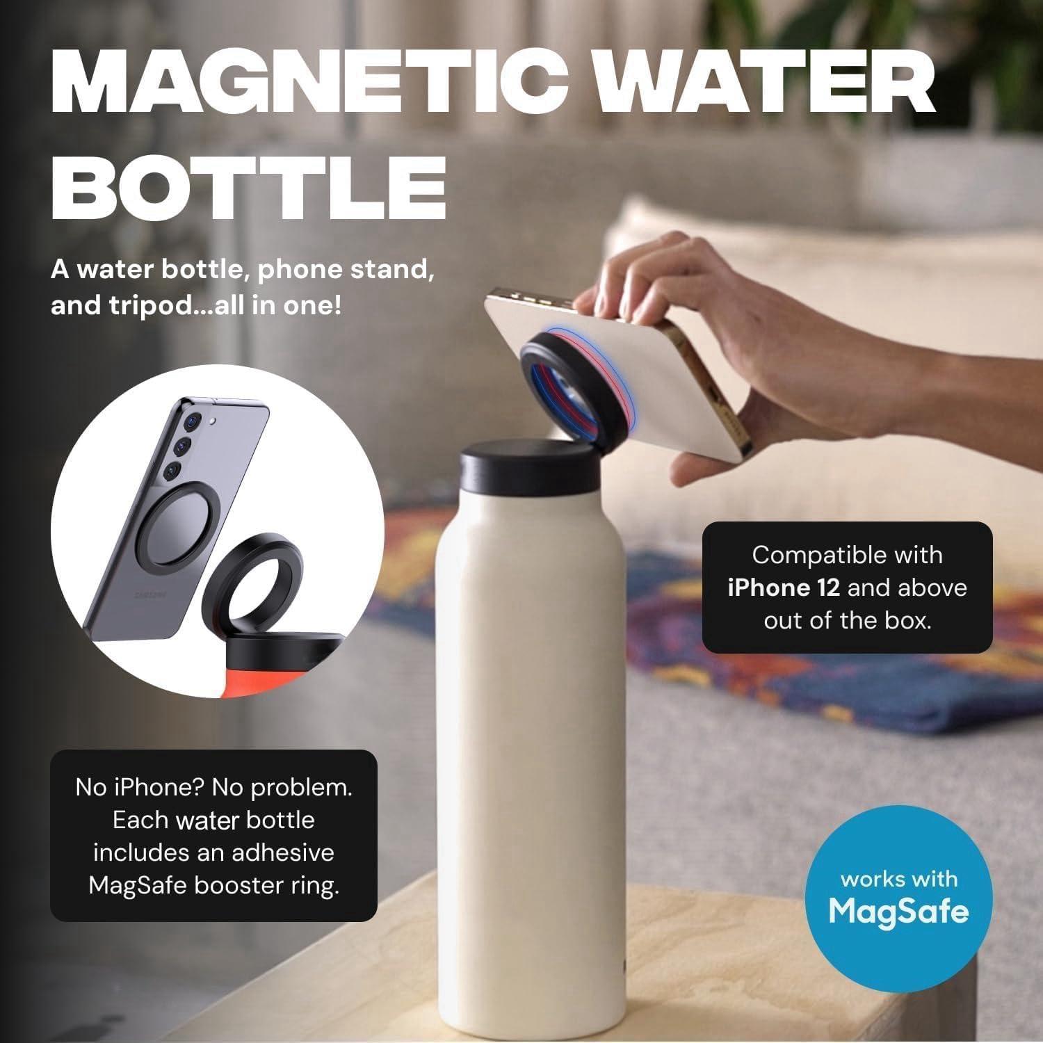 HOLDSY Water Bottle with MagSafe Phone Holder