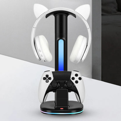 For PS5 Controller Charging Station with Headphone Stand Game Handle Charger Base RGB Light Headset Display Holder For Sony PS5